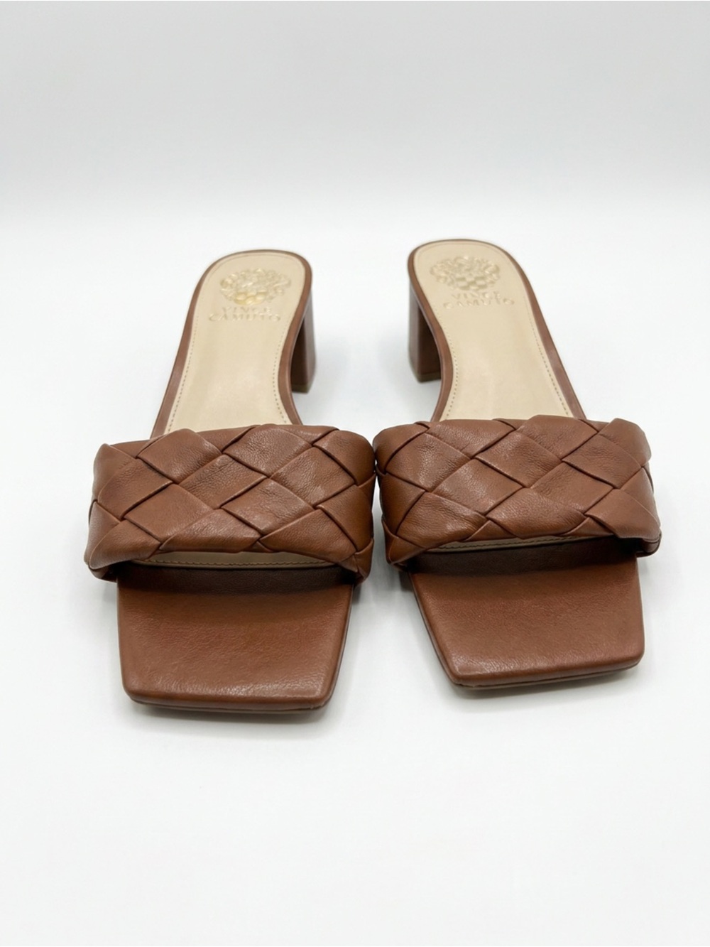 Vince Camuto Brown Braided Leather Slide Sandals